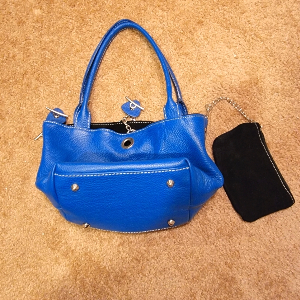 Blue Shoulder Bag with detachable Black interior Purse~ Vegan Leather ~ Like New
